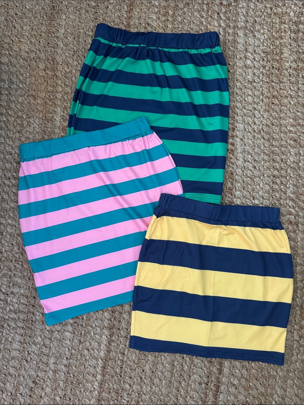 Striped high waist mini Skirt - Navy, Teal, Pink & Yellow Stripes size medium